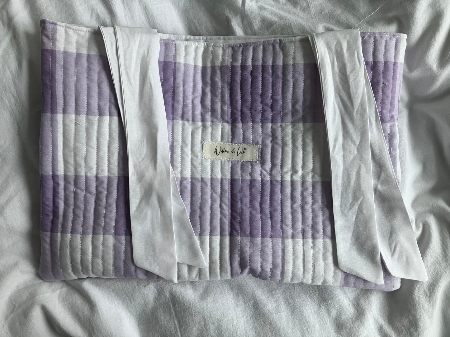 Lilac gingham laptop sleeve