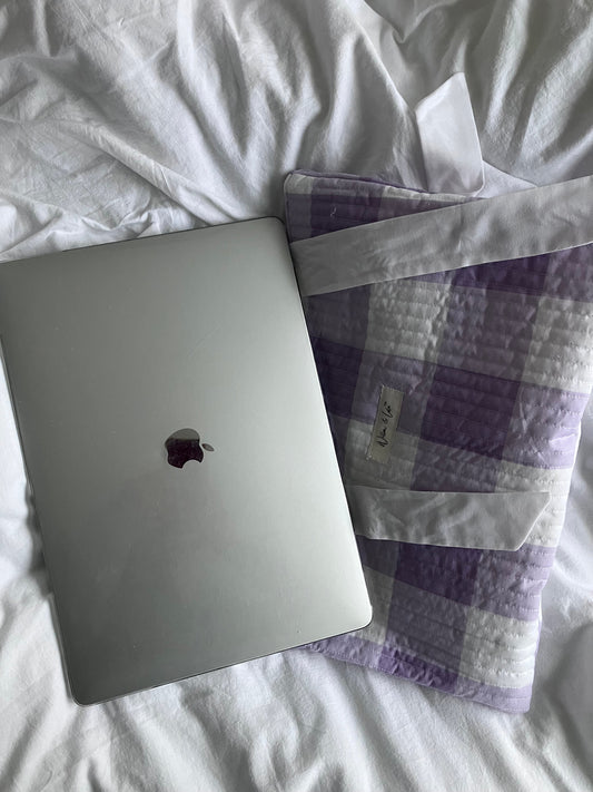 Lilac gingham laptop sleeve