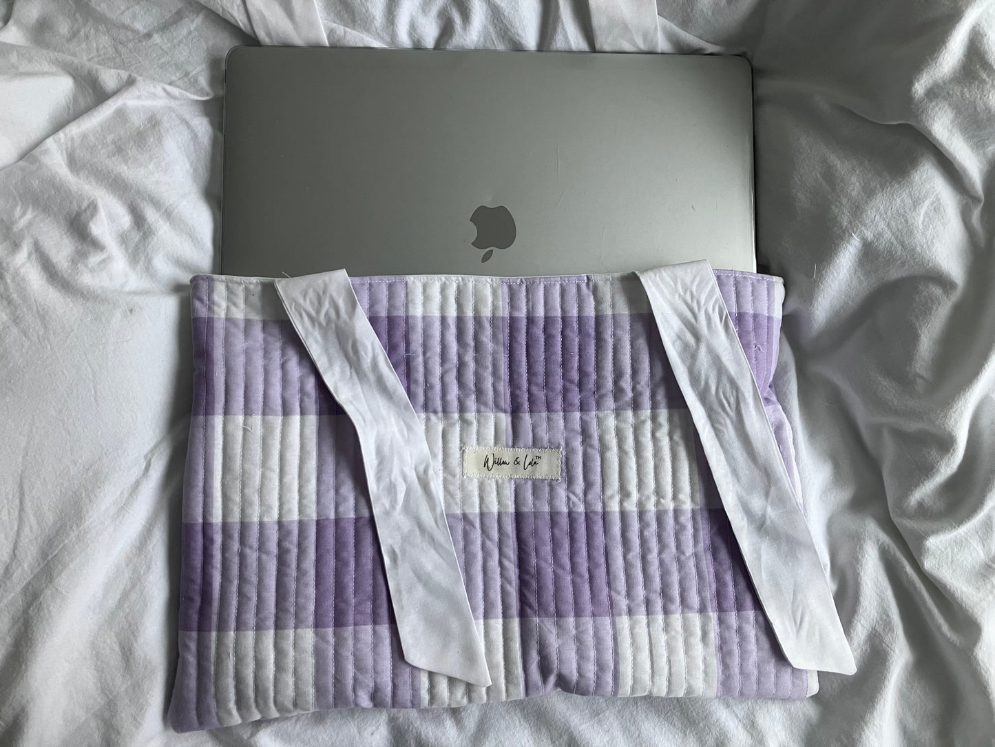 Lilac gingham laptop sleeve