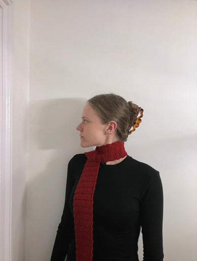 Burgundy Crochet Skinny Scarf